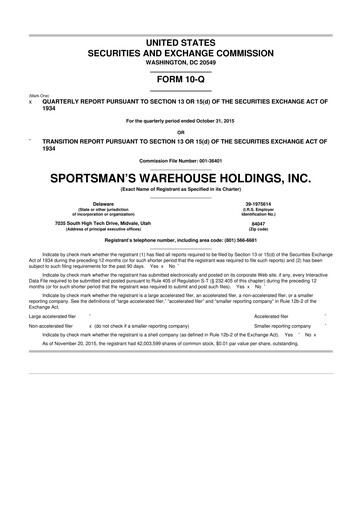 Thumbnail Sportsman's Warehouse 10-Q Quarterly Report FY2015 