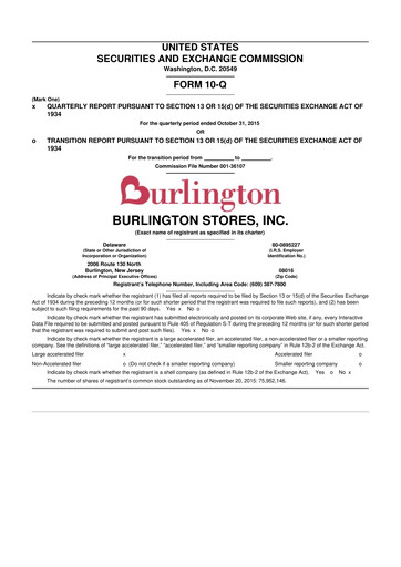 Thumbnail Burlington Stores 10-Q Quarterly Report FY2016 