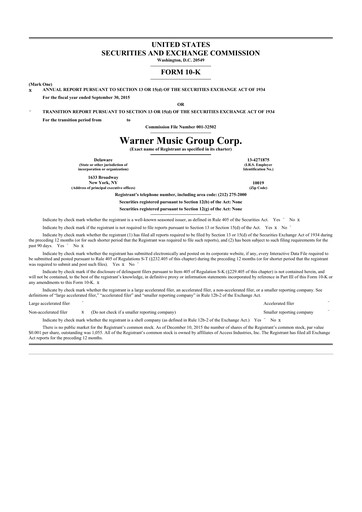 Thumbnail Warner Music Group
 10-K Annual Report 2015