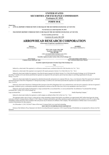 Thumbnail Arrowhead Pharmaceuticals
 10-K Annual Report 2015