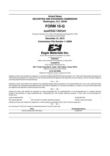 Thumbnail Eagle Materials
 10-Q Quarterly Report FY2016 