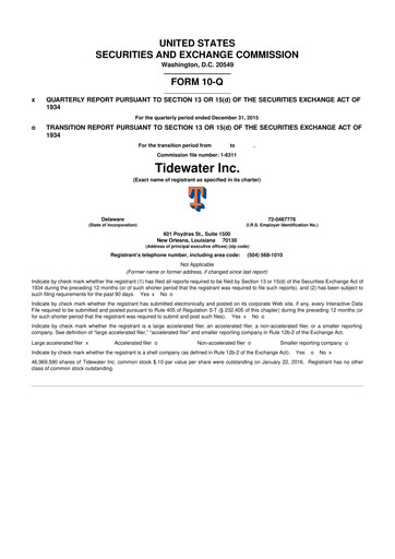 Thumbnail Tidewater 10-Q Quarterly Report FY2016 