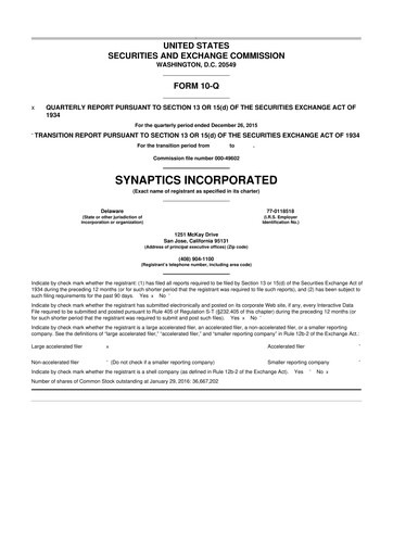 Thumbnail Synaptics 10-Q Quarterly Report FY2016 