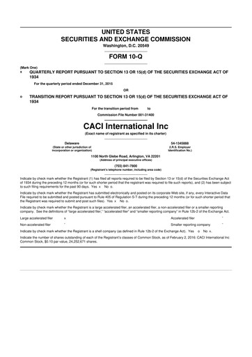 Thumbnail CACI International Inc 10-Q Quarterly Report FY2016 