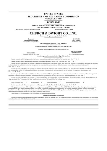 Thumbnail Church & Dwight
 10-K Annual Report 2015