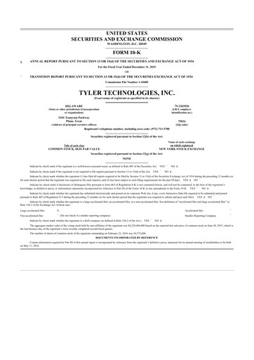 Thumbnail Tyler Technologies
 10-K Annual Report 2015