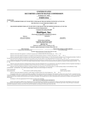 Thumbnail HubSpot 10-K Annual Report 2015