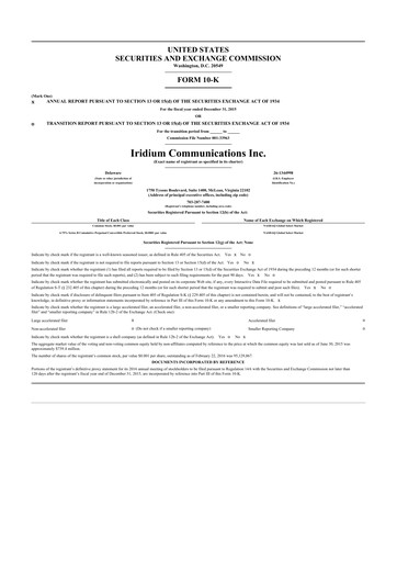 Thumbnail Iridium Communications 10-K Annual Report 2015