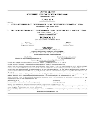 Thumbnail Sunoco 10-K Annual Report 2015