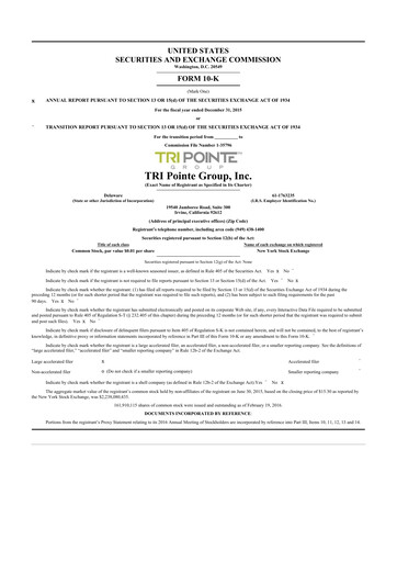 Thumbnail Tri Pointe Homes 10-K Annual Report 2015
