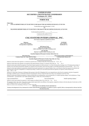 Miniature CSG International
 10-K Rapport annuel 2015