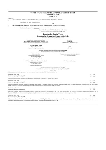 Thumbnail Brandywine Realty Trust
 10-K Annual Report 