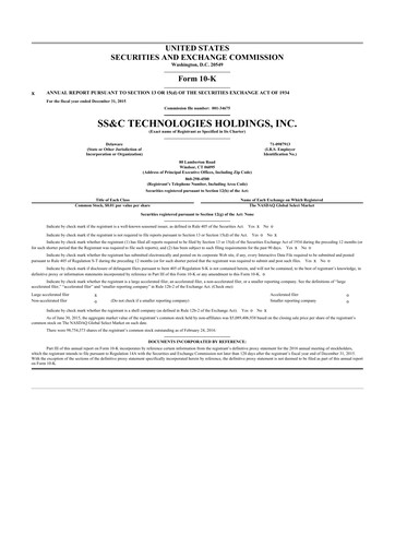 Thumbnail SS&C Technologies
 10-K Annual Report 2015