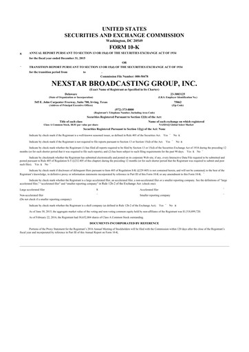 Thumbnail Nexstar Media Group
 10-K Annual Report 2015