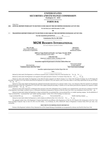 Thumbnail MGM Resorts

 10-K Annual Report 2015