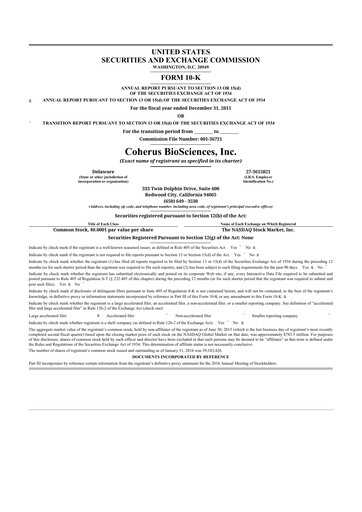 Thumbnail Coherus BioSciences
 10-K Annual Report 2015