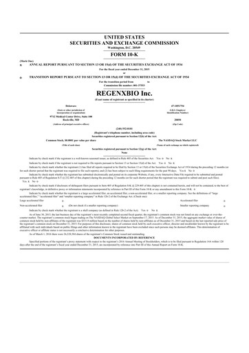 Thumbnail REGENXBIO 10-K Annual Report 2015