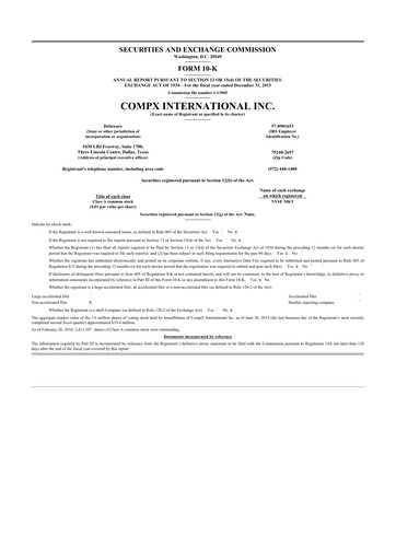 Thumbnail CompX International 10-K Annual Report 2015