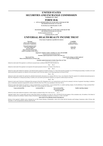 Thumbnail Universal Health Realty Income Trust 10-K Annual Report 2015