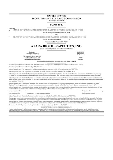 Thumbnail Atara Biotherapeutics 10-K Annual Report 2015