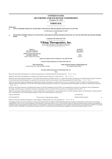 Thumbnail Viking Therapeutics
 10-K Annual Report 2015