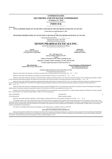 Thumbnail Xenon Pharmaceuticals 10-K Annual Report 2015