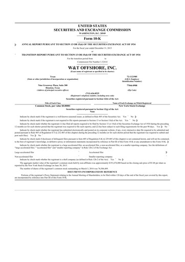 Thumbnail W&T Offshore 10-K Annual Report 2015