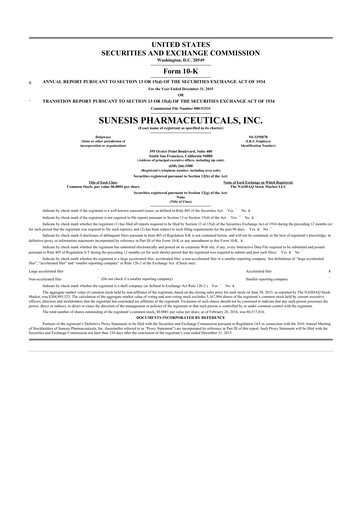 Miniature Viracta Therapeutics 10-K Rapport annuel 2015