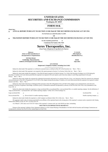 Thumbnail Seres Therapeutics 10-K Annual Report 2015