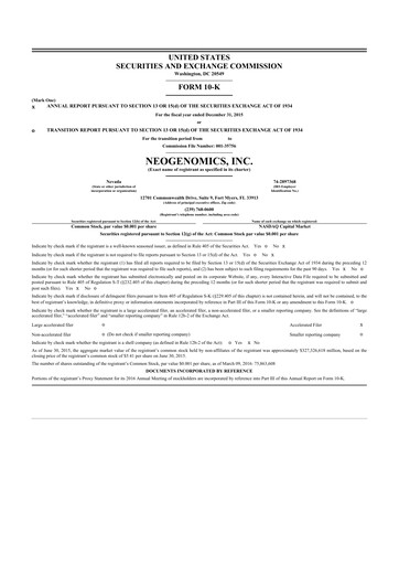 Thumbnail NeoGenomics
 10-K Annual Report 2015