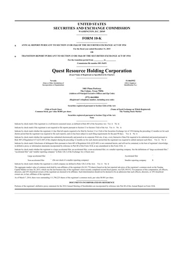 Thumbnail Quest Resource Holding 10-K Annual Report 2015