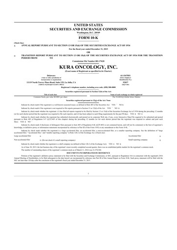 Thumbnail Kura Oncology
 10-K Annual Report 2015