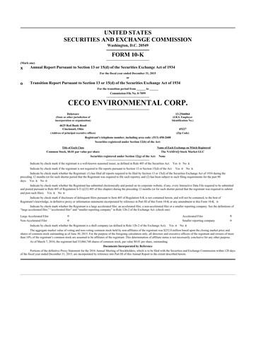 Thumbnail CECO Environmental
 10-K Annual Report 2015