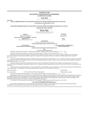 Thumbnail Gevo 10-K Annual Report 2015