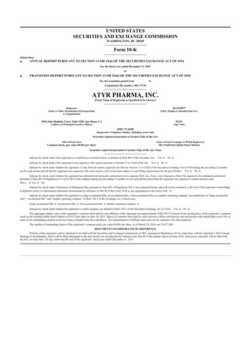 Thumbnail aTyr Pharma 10-K Annual Report 2015