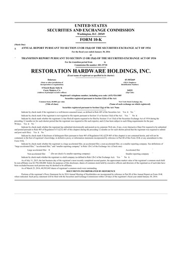 Thumbnail Restoration Hardware
 10-K Annual Report 2015