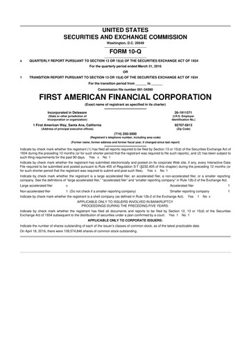 Miniature First American Financial Corporation 10-Q Rapport trimestriel 2016 