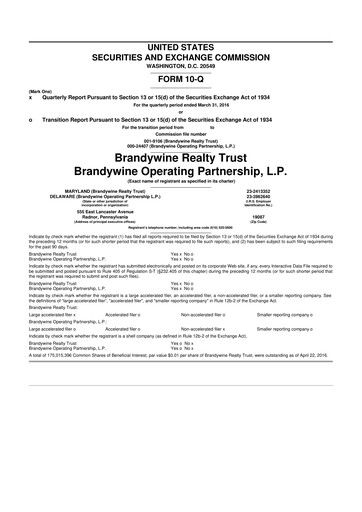 Thumbnail Brandywine Realty Trust
 10-Q Quarterly Report FY 