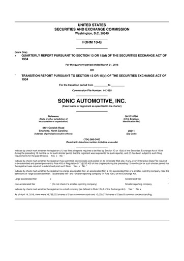 Thumbnail Sonic Automotive
 10-Q Quarterly Report FY2016 