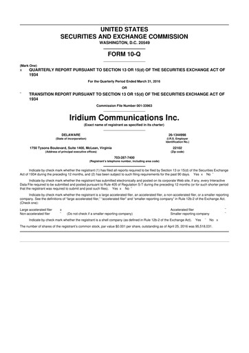 Thumbnail Iridium Communications 10-Q Quarterly Report FY2016 