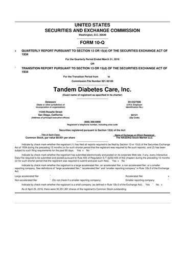 Thumbnail Tandem Diabetes Care
 10-Q Quarterly Report FY2016 