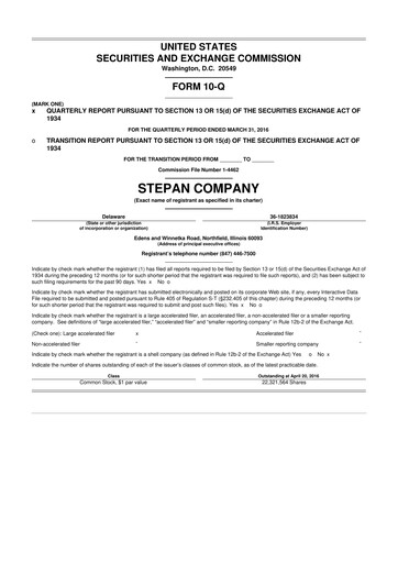 Thumbnail Stepan Company
 10-Q Quarterly Report FY2016 