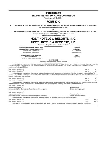 Thumbnail Host Hotels & Resorts
 10-Q Quarterly Report FY2016 