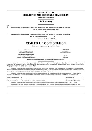 Thumbnail Sealed Air
 10-Q Quarterly Report FY2016 