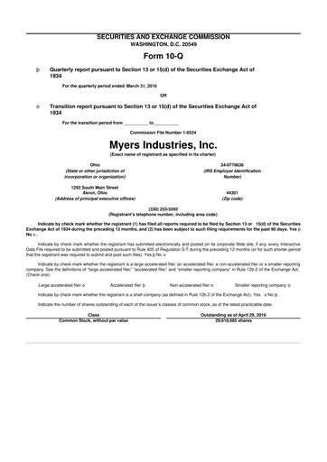 Thumbnail Myers Industries 10-Q Quarterly Report FY2016 