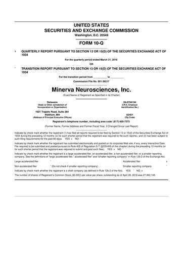 Vorschaubild Minerva Neurosciences
 10-Q Quartalsbericht  