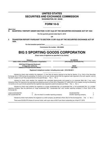 Thumbnail Big 5 Sporting Goods 10-Q Quarterly Report FY2016 