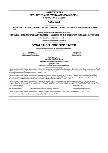 Thumbnail Synaptics 10-Q Quarterly Report FY2016 