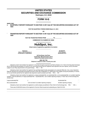 Vorschaubild HubSpot 10-Q Quartalsbericht 2016 