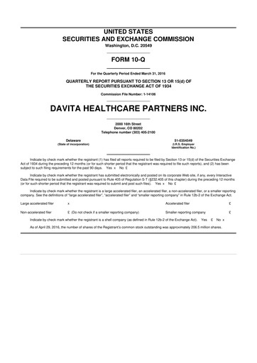 Thumbnail DaVita 10-Q Quarterly Report FY2016 